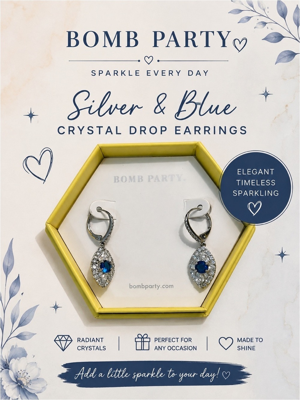 Bomb Party Silver and Blue Crystal Drop Earrings